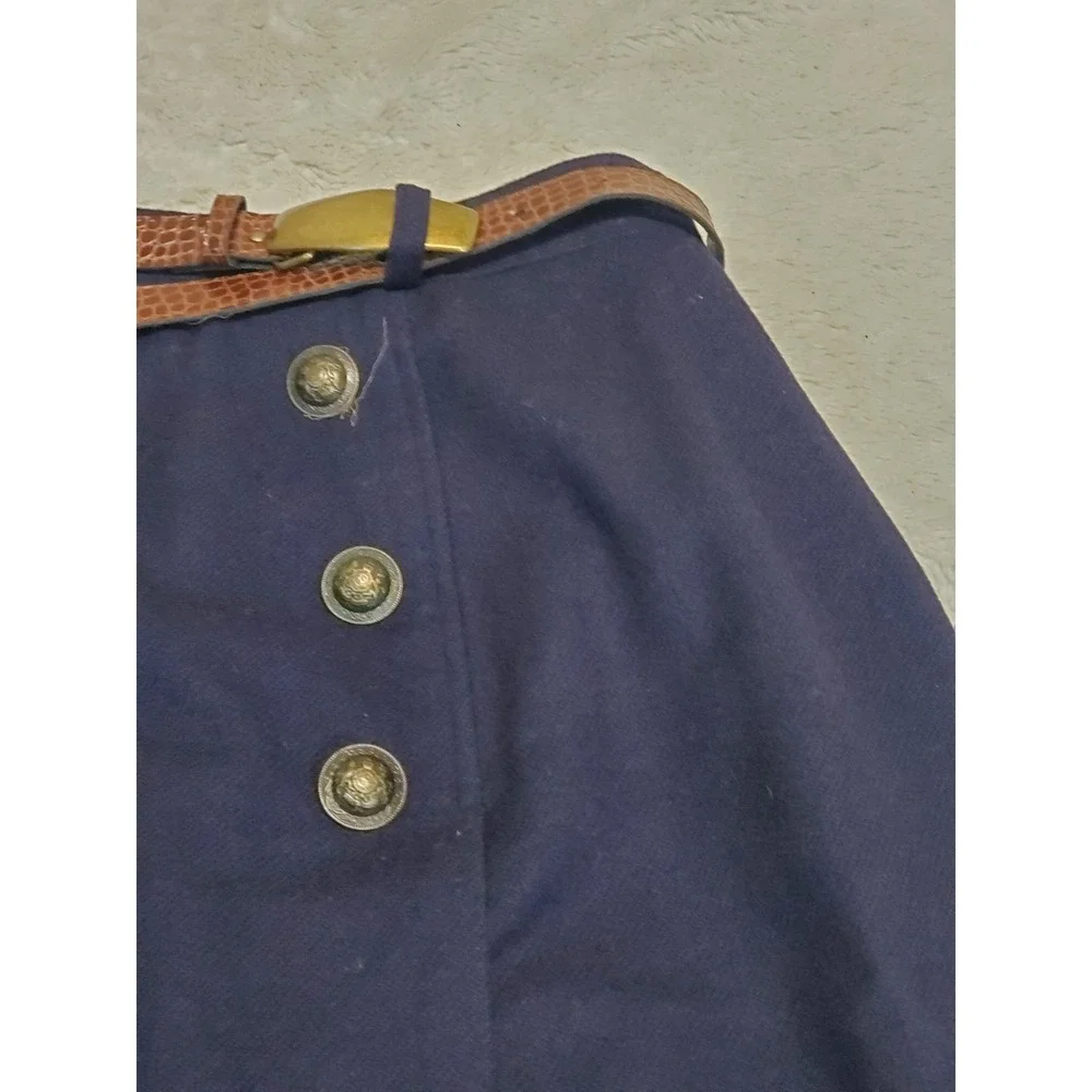 Vintage Navy Blue Wool A Line Wrap Belted Skirt 20W Academia Twee Office Classic - Picture 3 of 9